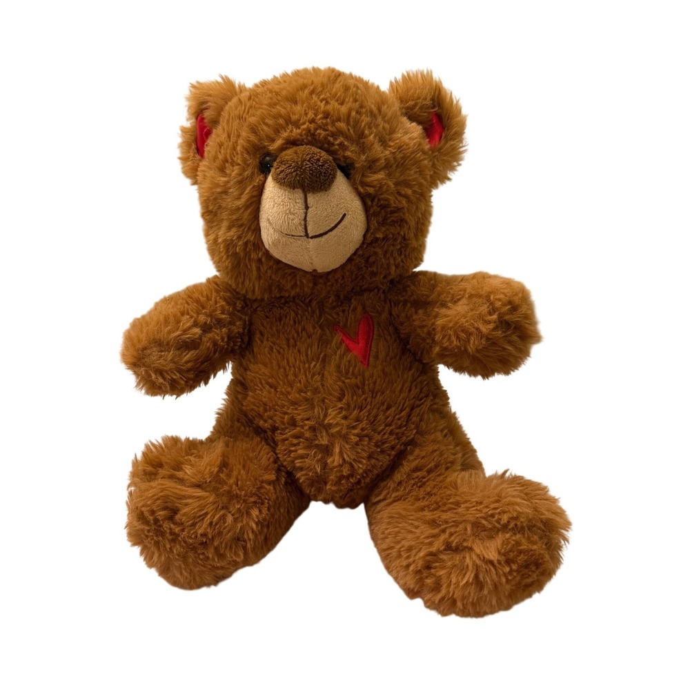 Brown Teddy Bear Plush Red Embroidered Heart 11 Inch Adorable Cuddly Plush